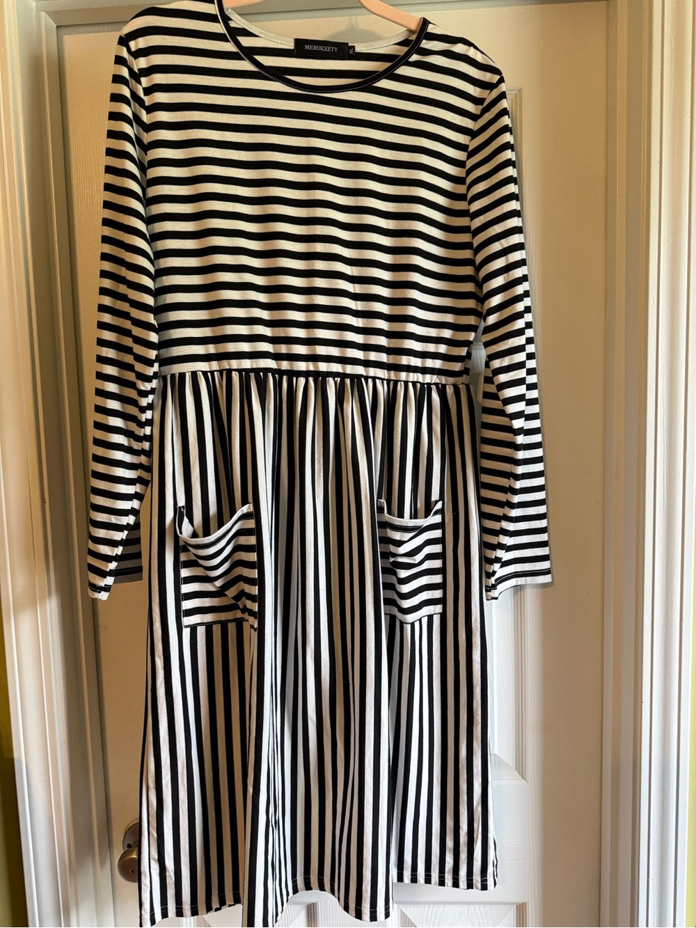 Women’s Black & White Striped Long Sleeve Dress